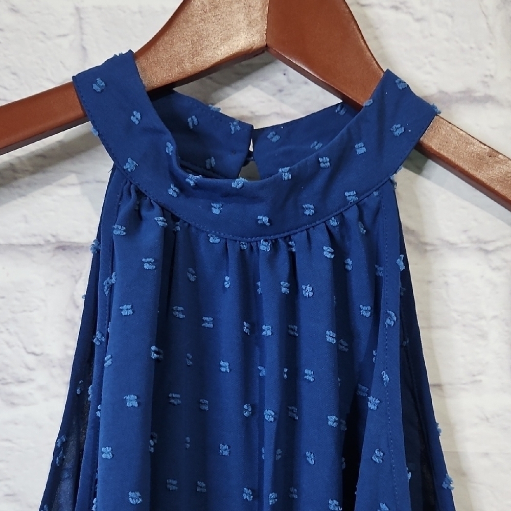 Elegant Blue Polka Dot Midi Dress - Picture 2 of 6